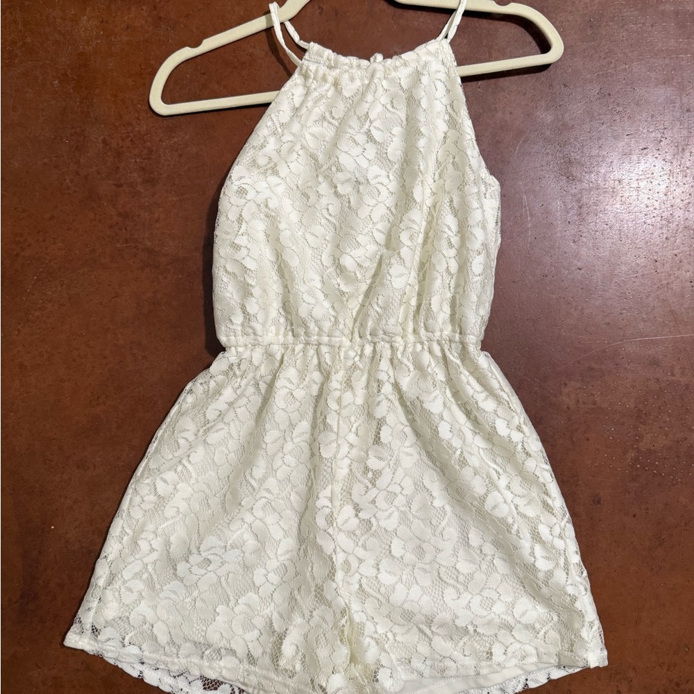 miami Cream Lace Halter Romper
